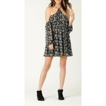 Lucca Dress XS Cold Shoulder Mini Racer Back Lined Black Floral - £14.61 GBP