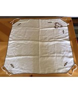 Vintage Rectangular Linen Embroidered Card Tablecloth 32&quot; x 33&quot;, Off White - £8.21 GBP