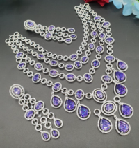 Indian 18k White Filled Indian Bollywood Style CZ Blue Necklace Jewelry Set - £296.15 GBP