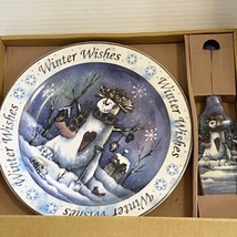 Winter Wishes 10.5&quot; Ceramic Round Cake Pie Cookie Server Set Snowman Design - $222.70 MXN