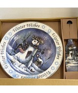Winter Wishes 10.5&quot; Ceramic Round Cake Pie Cookie Server Set Snowman Design - $16.21 CAD