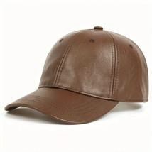 Solid Color Casual Baseball Cap PU Leather Waterproof - £10.11 GBP