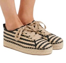 Sam Edelman Size 9.5 Espadrille Platform Shoes Cream Neutral Stripe Lace Up - £27.35 GBP