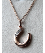 Rose Gold Vermeil Over Sterling White Zircon Lucky Horseshoe Necklace, 2... - £22.38 GBP