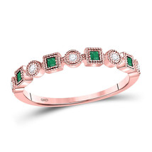 10kt Rose Gold Princess Emerald Diamond Square Dot Milgrain Stackable Band Ring - £175.05 GBP