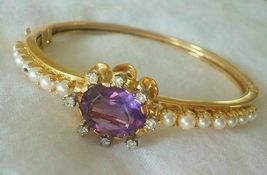 6.20 Ct Simulated Amethyst Bangle Women&#39;s Bracelet Gold Plated 925 Silver - £128.28 GBP