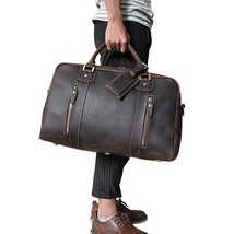 Men vintage crazy horse leather travel duffel Thick Real leather weekend bag - £164.36 GBP