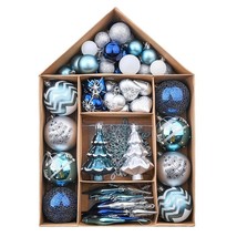 70Uds Juego Adornos Bolas Arbol Navidad Decoración Azul Colgantes Transparentes - £48.86 GBP