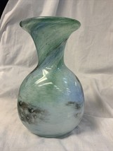 Glass Swirl Vase Green Blue 8” - £14.91 GBP