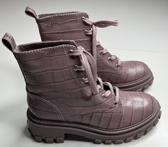 Schutz NIB orly women’s size 9 pink purple crocodile lace up boots sf - £76.55 GBP
