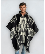 Alpaca Poncho in black | Soft and Comfortable Wool | Navajo Design | Han... - $69.90