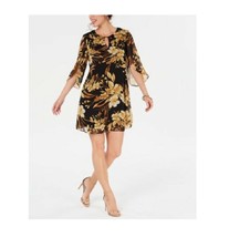 Connected Womens Petite 4P Mustard Floral Bell Sleeves Lined Chiffon Dress NWT - £19.16 GBP