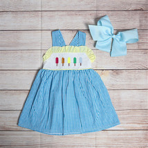 NEW Boutique Girls Embroidered Ice Cream Popsicle Blue Gingham Dress - £8.69 GBP