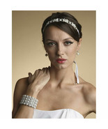 Elegant Silver Bridal Ribbon Headband with Crystals White Satin color - $40.21