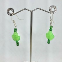 Handmade Beaded Earrings Green Glass Leaf Beads Spring Jewelry NEW - £11.73 GBP