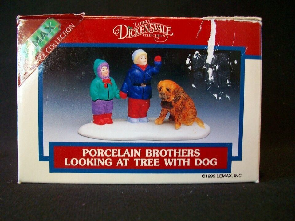 Primary image for Vintage Lemax 1995 Dickensvale Christmas Village Porcelain Brothers Dog Figurine