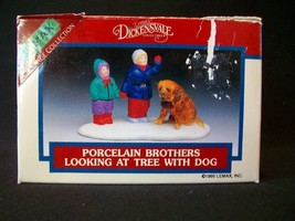 Vintage Lemax 1995 Dickensvale Christmas Village Porcelain Brothers Dog Figurine - £15.73 GBP