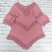 Vivid Importers of NY Top Women Small Pink 3/4 Sleeve Crochet Boho Tunic Western - £19.97 GBP