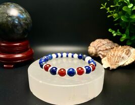 Australian Flag Gemstone Bracelet: Lapis Lazuli, Carnelian &amp; Moonstone - $29.39
