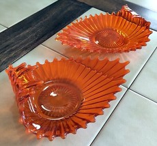 Lot (2) FOSTORIA Heirloom Bittersweet Orange Curved Glass Bon Bon Candy ... - £76.83 GBP