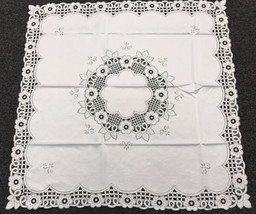 Embroidered Cutwork Fabric Embroidery 42X42&quot;&quot; Square Coffee Side End Tab... - $46.00