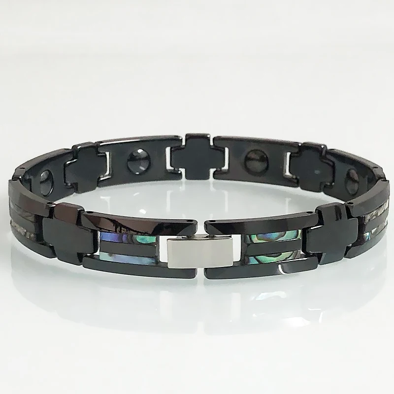 Black Ceramic Bracelets for Men Luxury Natural Shell Homme Bangle Health Care Ma - £32.30 GBP