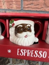 Winking Black Santa Set 4 Mini Mugs Espresso Coffee Embossed Ceramic Lang 3D NIB - £26.01 GBP