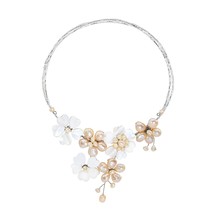 Nude Pink Heart Mother of Pearl Floral Choker Wire Wrap Necklace - £37.18 GBP