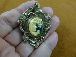 (CT4-58) Mystic Half Crescent Moon Woman Ivory + Black Cameo Pin Pendant Brooch - £23.15 GBP