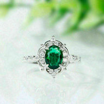 0.50 Ct Oval Cut Green Emerald Wedding Engagement Ring 14k White Gold Finish 925 - £71.57 GBP