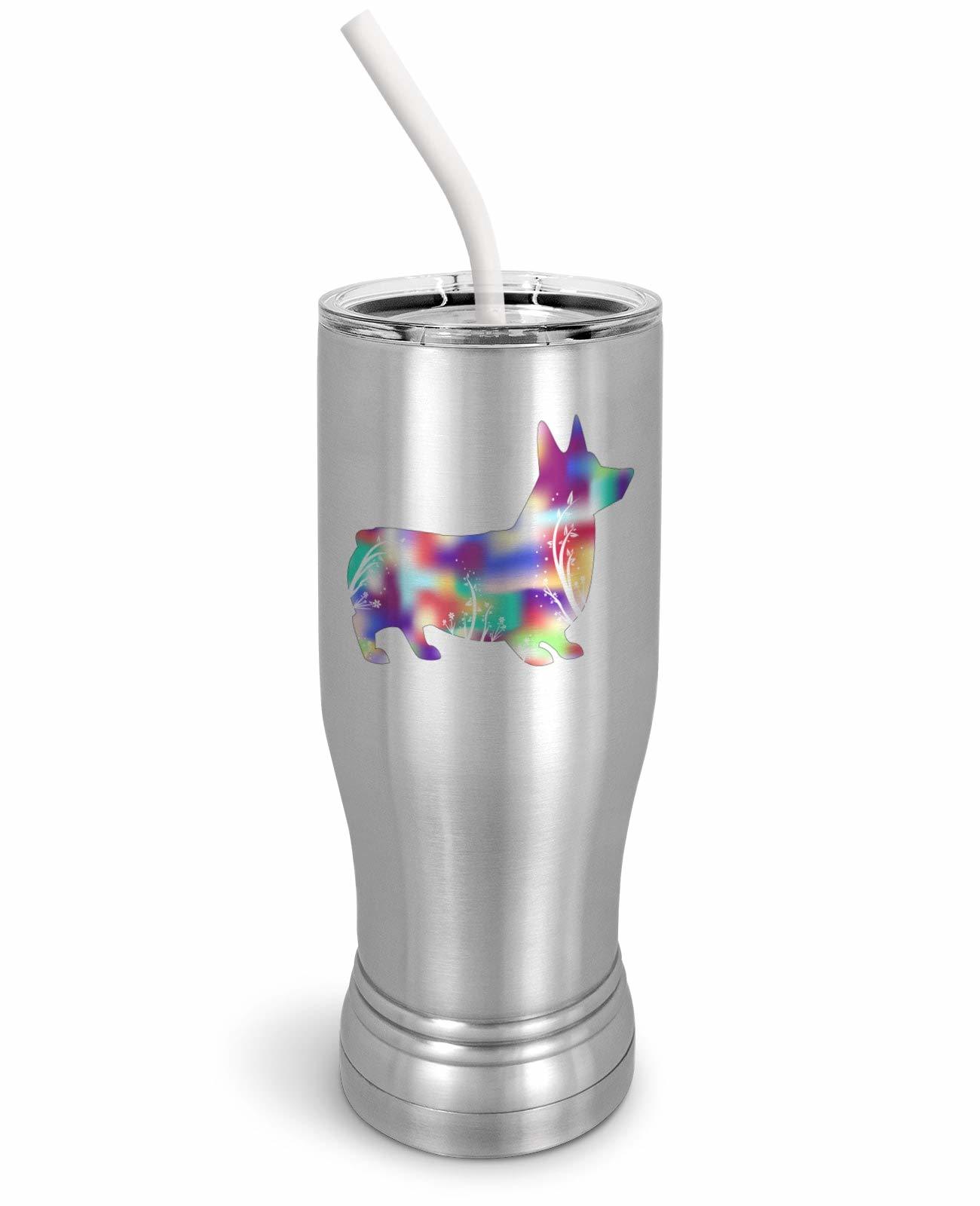 Primary image for PixiDoodle Floral Rainbow Dog Corgi Insulated Coffee Mug Tumbler with Spill-Resi