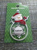 Christmas Snowman  Personalized &quot;Addison&quot; Collectable Silver Ornament Ganz New - £20.14 GBP