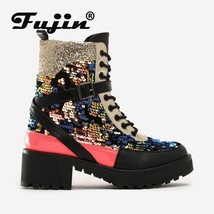 Winter Boots Platform Square Heel Shoes Bling Bling Ankle Boots for Women Winter - £60.74 GBP