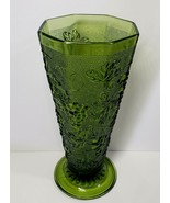 Vintage Anchor Hocking Avocado Green Grape Pattern Embossed Flower Vase - £15.57 GBP