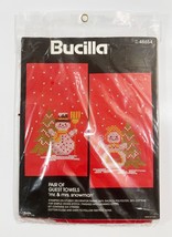 BUCILLA XMAS GUEST TOWELS KIT #48654 &#39;MR. &amp; MRS. SNOWMAN&#39; SIMPLE CROSS S... - $13.54