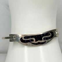 Vintage Alpaca Mexico Silver Tone Black and Purple Inlay Hinge Bangle Bracelet - £19.46 GBP