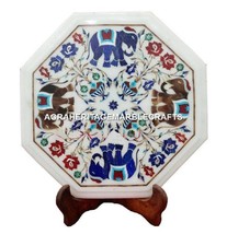 Marble Side Coffee Table Top Lapis Elephant Mosaic Inlaid Occasional Gifts H1691 - $304.26+