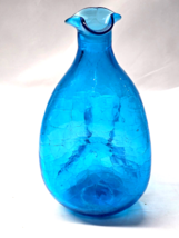 Blenko #49 Pinch Decanter Aqua Blue Crackle Glass - Vintage Mcm - No Stopper - £35.23 GBP