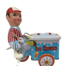 Vintage Retro Tin Litho Wind-Up Ice Cream Bicycle Man-  Runs Great - £22.11 GBP