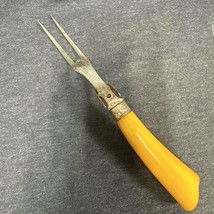 Vintage Bakelite meat fork, butterscotch handle, stainless - £7.40 GBP