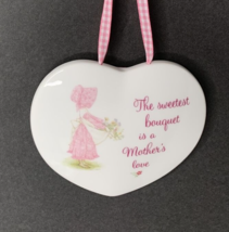 Holly Hobbie Ceramic Heart Shaped Wall Or Door Plaque Hanging On Gingham Ribbon - £6.37 GBP