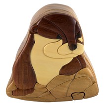 River Otter Wooden Intarsia Puzzle Box Secret Chamber Handmade Handcrafted - £27.13 GBP