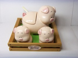 PIG SALT &amp; PEPPER SHAKERS WITH SUGAR BOWL SET  VINTAGE COUNTRY AMNIMALS ... - £23.42 GBP