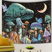Mushroom Tapestry For Bedroom Aesthetic Snails Moon And Stars Blue Butterfly Tap - £19.65 GBP