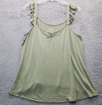 Torrid Super Soft Tank Top Women Size 1 Green Knit Lattice Ruffle Lace Up V Neck - £14.26 GBP