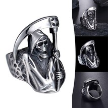 New Men’s Silver Stainless Steel Grim Reaper Ring (Sz 10) - £11.07 GBP