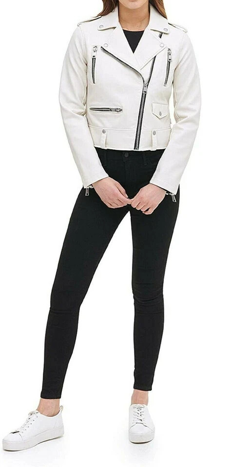 HOT Women Jacket White Leather Lambskin Handmade Casual Motorcycle Styli... - $125.25+