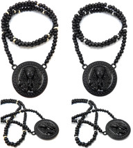 Egyptian Black Pharaoh King Tut Pendant 6mm/26&quot; Wooden Beads Fashion Necklace  - £15.56 GBP