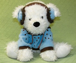 12&quot; Hugfun Puppy Dog Winter Plush Soft Stuffed Animal Blue Brown Ear Muffs Hoody - £8.60 GBP