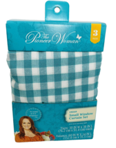The Pioneer Woman Teal Gingham Small Window Curtain Set 2 Tiers + Valance Check - £17.19 GBP